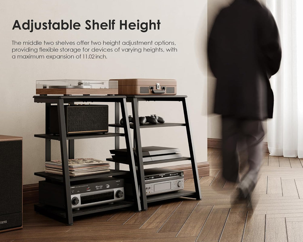 FITUEYES 4-Tier AV Media Stand Corner Shelf for Record Player HiFi, Black