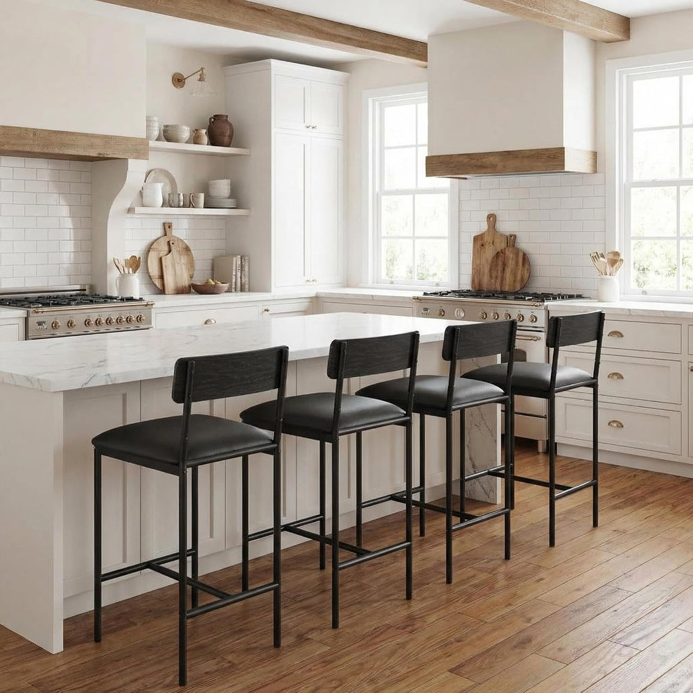 GarveeHome Bar Stools Set of 2, Upholstered Counter Height Bar Stools with Ba...