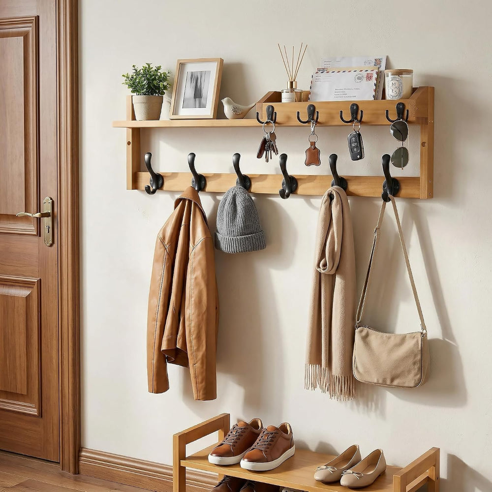 27.5" Wall Mount Coat Rack with Shelf, Key Holder & Mail Organizer, ...