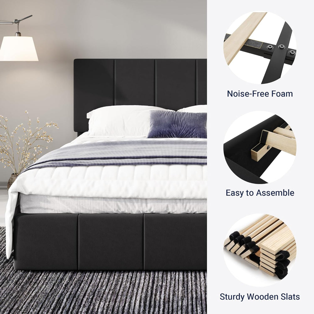 Allewie Full Size Dutch Velvet Upholstered Platform Bed Frame, Black