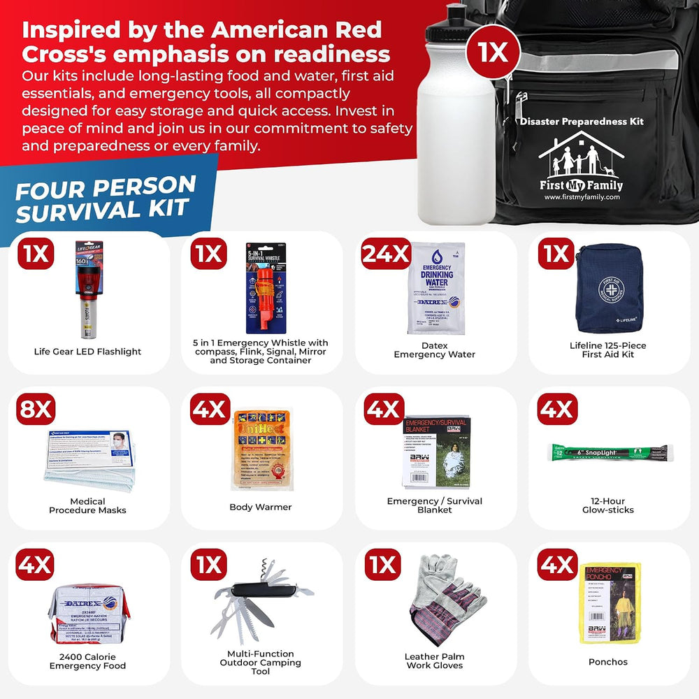 First My Family All-in-One 4 Person, 72 Hour Emergency Survival Kit for Fires...