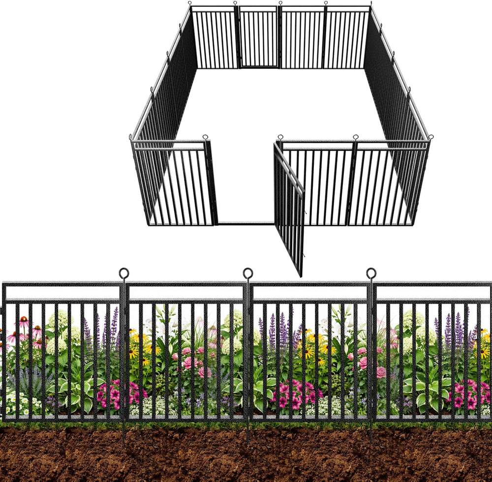 36ft (L) × 47in (H), 14 Panels & 2 Gates Garden Fence, Durable Outdoor Ya...