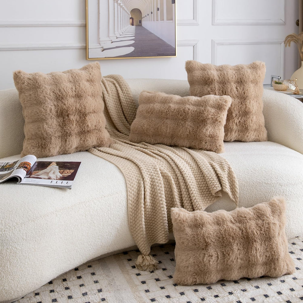 MADIZZ Pack of 2 Thick Plush Faux Wool Throw Pillow Covers Soft Boho Throw Pi...