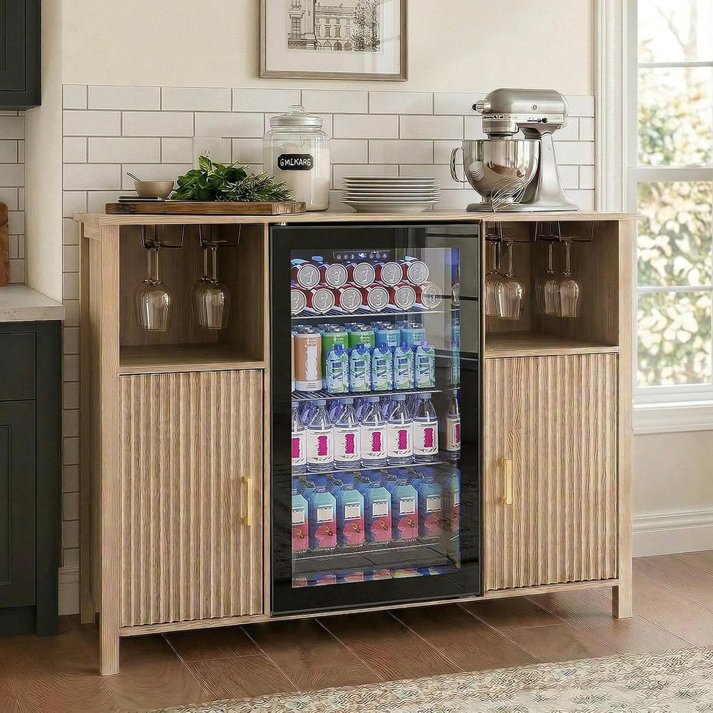 EAG 53" Large Coffee Bar Cabinet with Fridge Space & Power Outlets, Oak