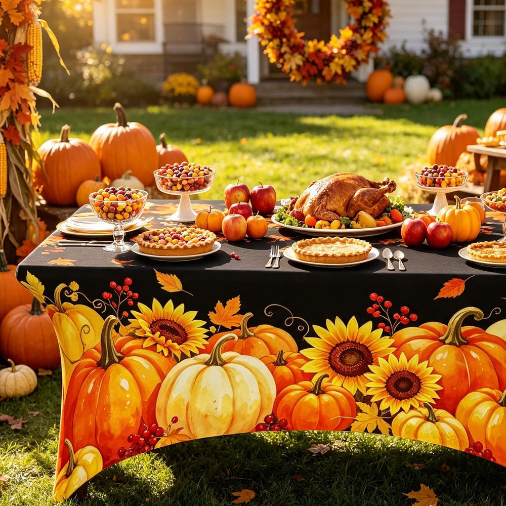 Fall Tablecloth Pumpkin Rectangle Spandex Tablecloth 6FT, Autumn Fall Decor