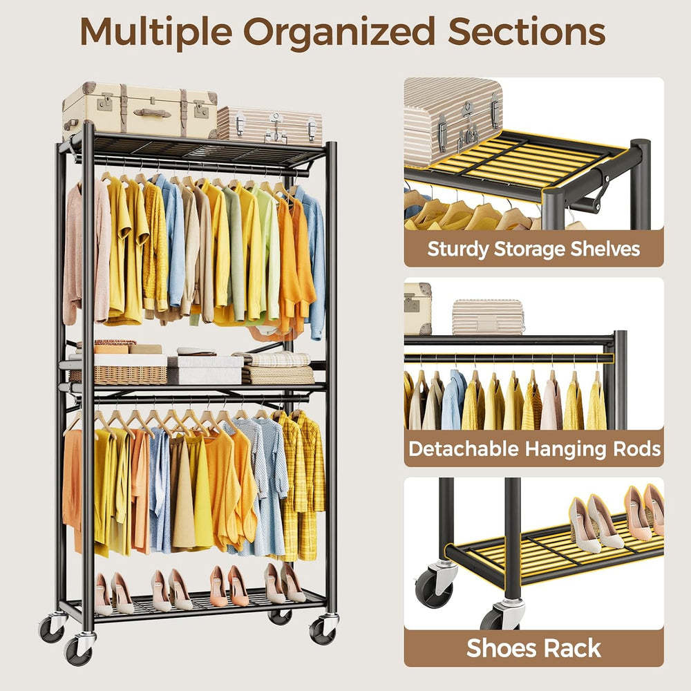 HYSEYY Rolling Clothes Rack Heavy Duty Clothing Rack for Hanging Clothes
