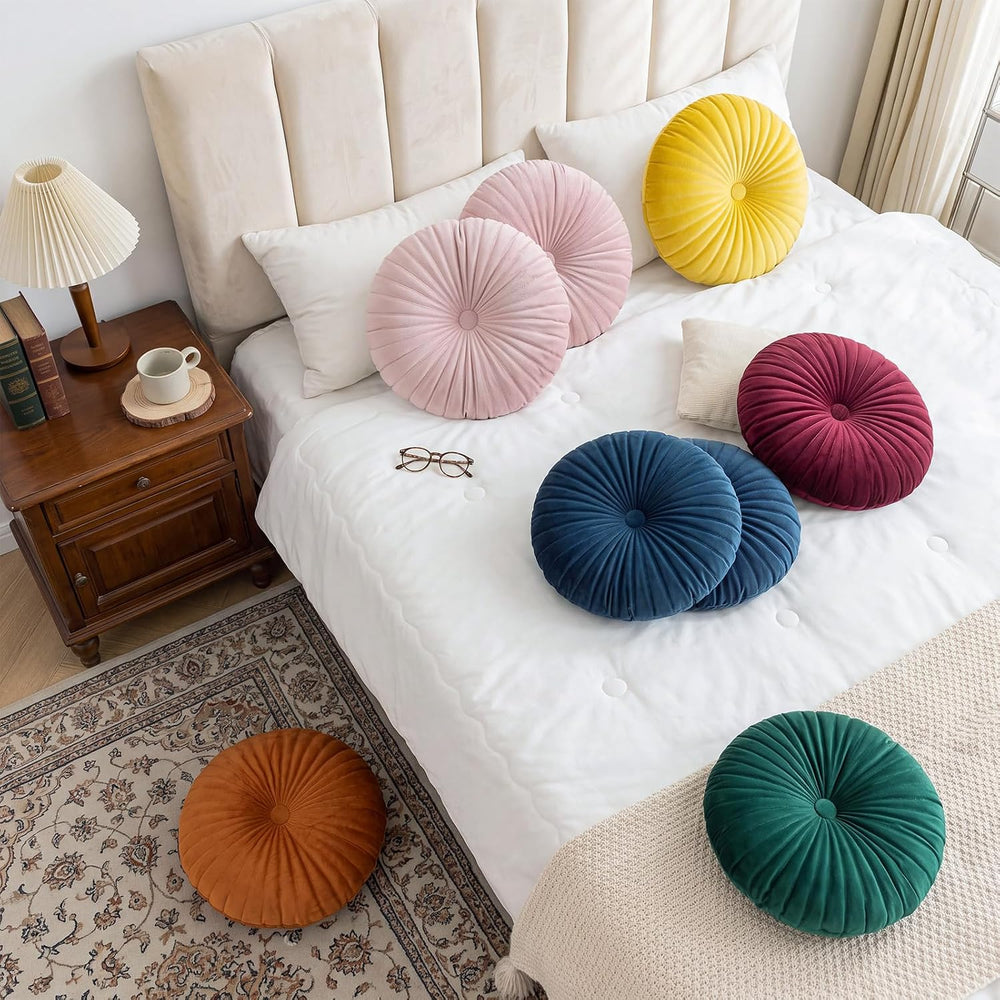 Teieas 2 Pcs Velvet Round Throw Pillow for Couch Chair Bed Home Decor