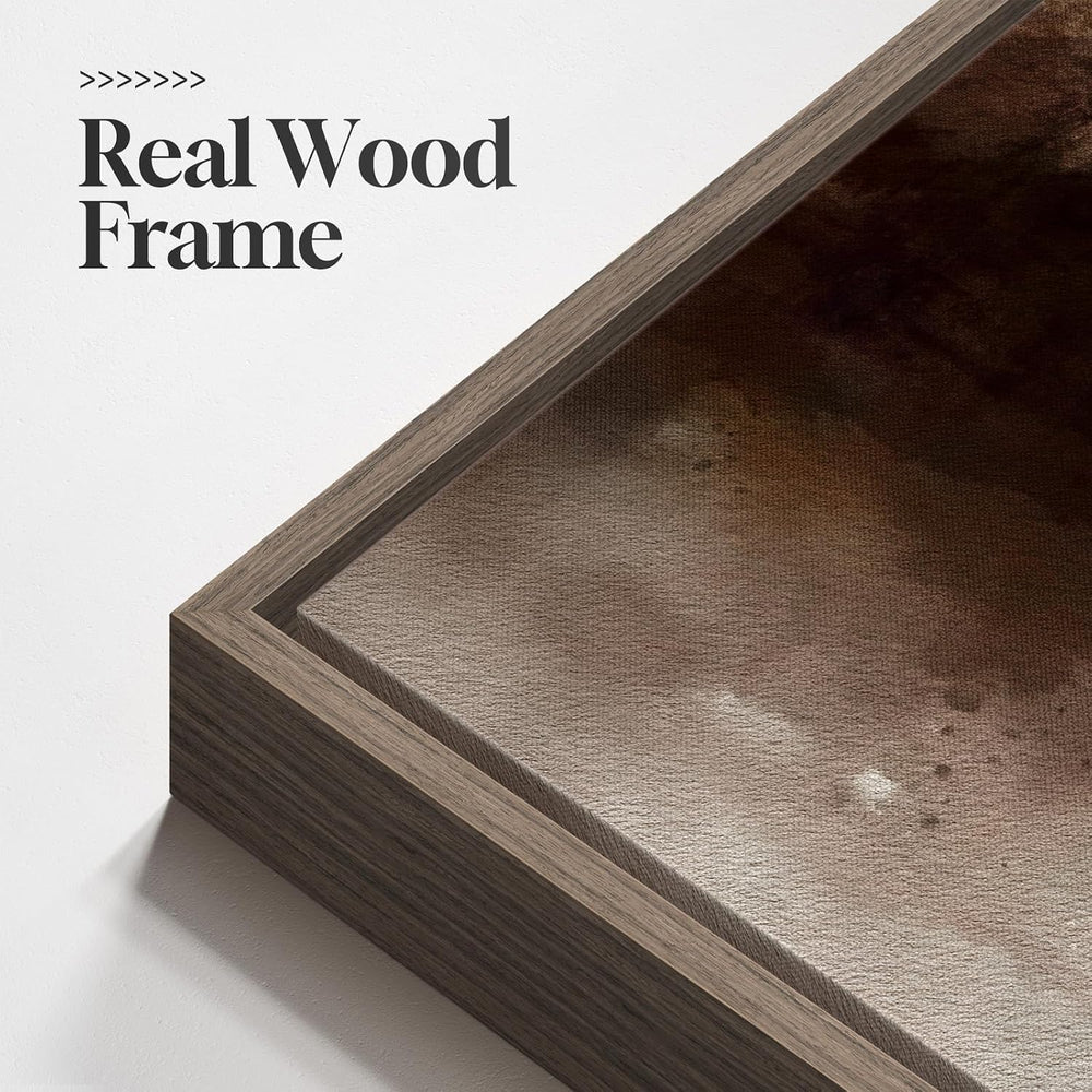 Large Framed Rustic Brown Abstract Landscape Wall Art, Horizontal 30x60 In