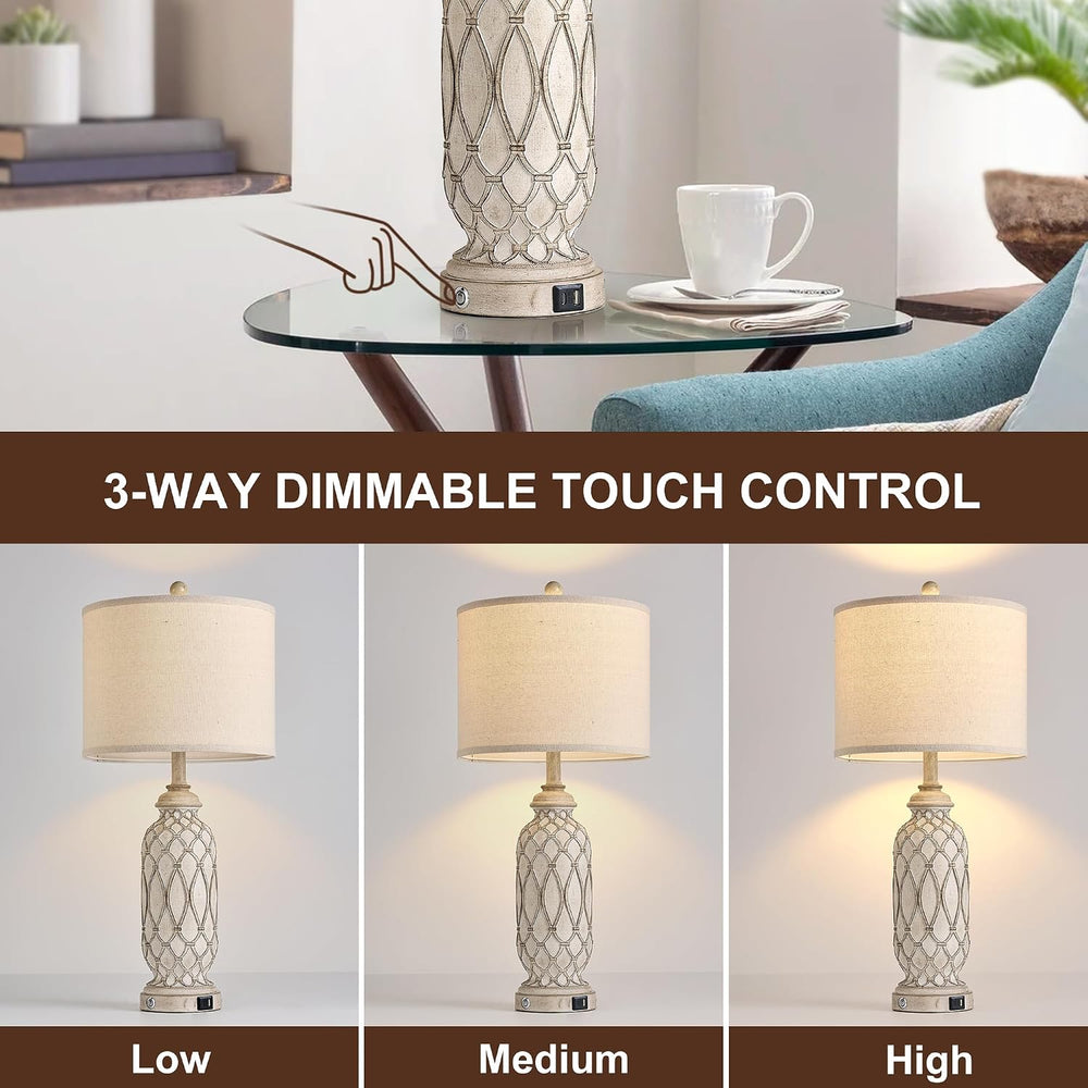 Farmhouse Table Lamps for Bedroom Set of 2, 28" Rustic Bedside Lamp with...