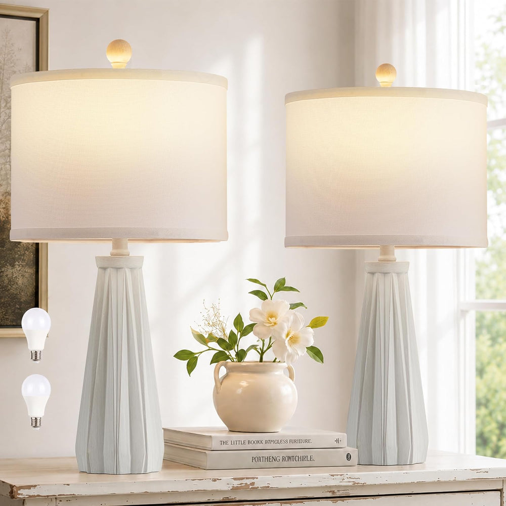 23.5"Rustic Bedside Table Lamps Set of 2 with 9W LED Bulbs, Rustic White