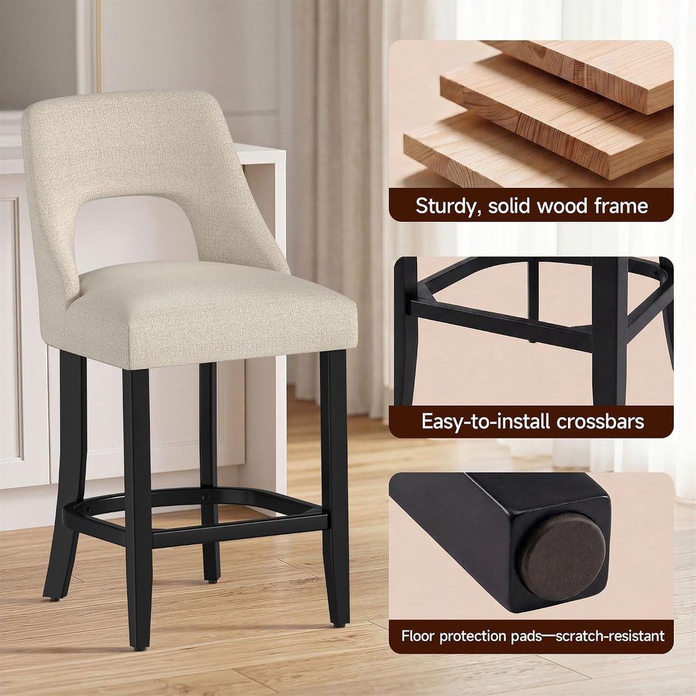 UVV Bar Stools Set of 4, Upholstered Counter Height Bar Stools, Modern Counte...