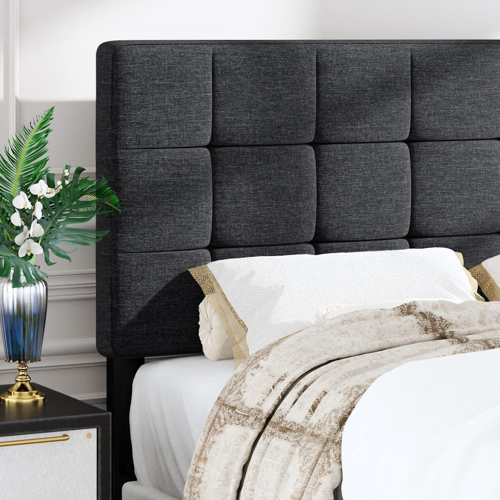 Allewie Queen Size Panel Bed Frame Box Spring Needed Dark Grey