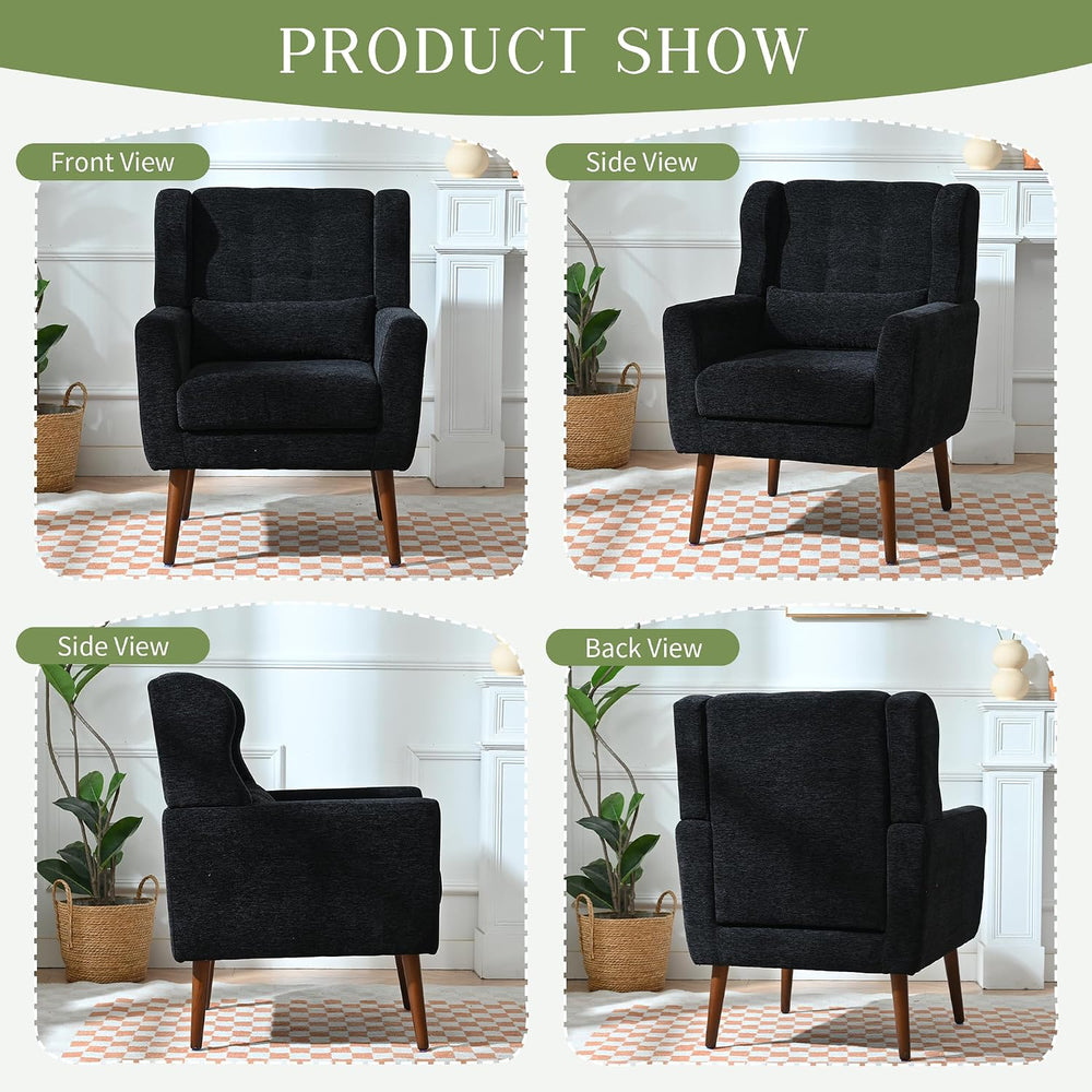 cinkehome Accent Arm Chairs for Living Room, Black Chenille Upholstered Morde...