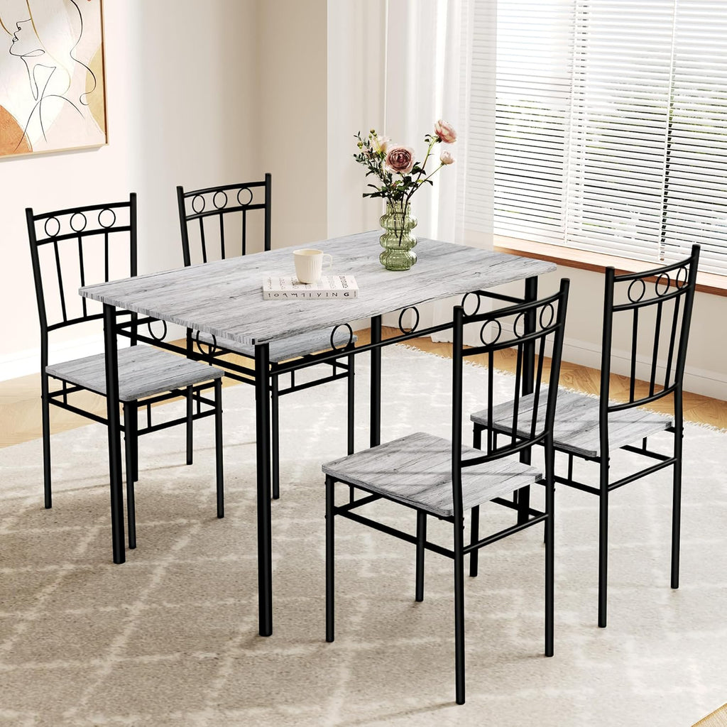 Rectangular Dining Room Table Set with 4 Chairs, Space-Saving Kitchen Table Set for Small Space, Retro Grey