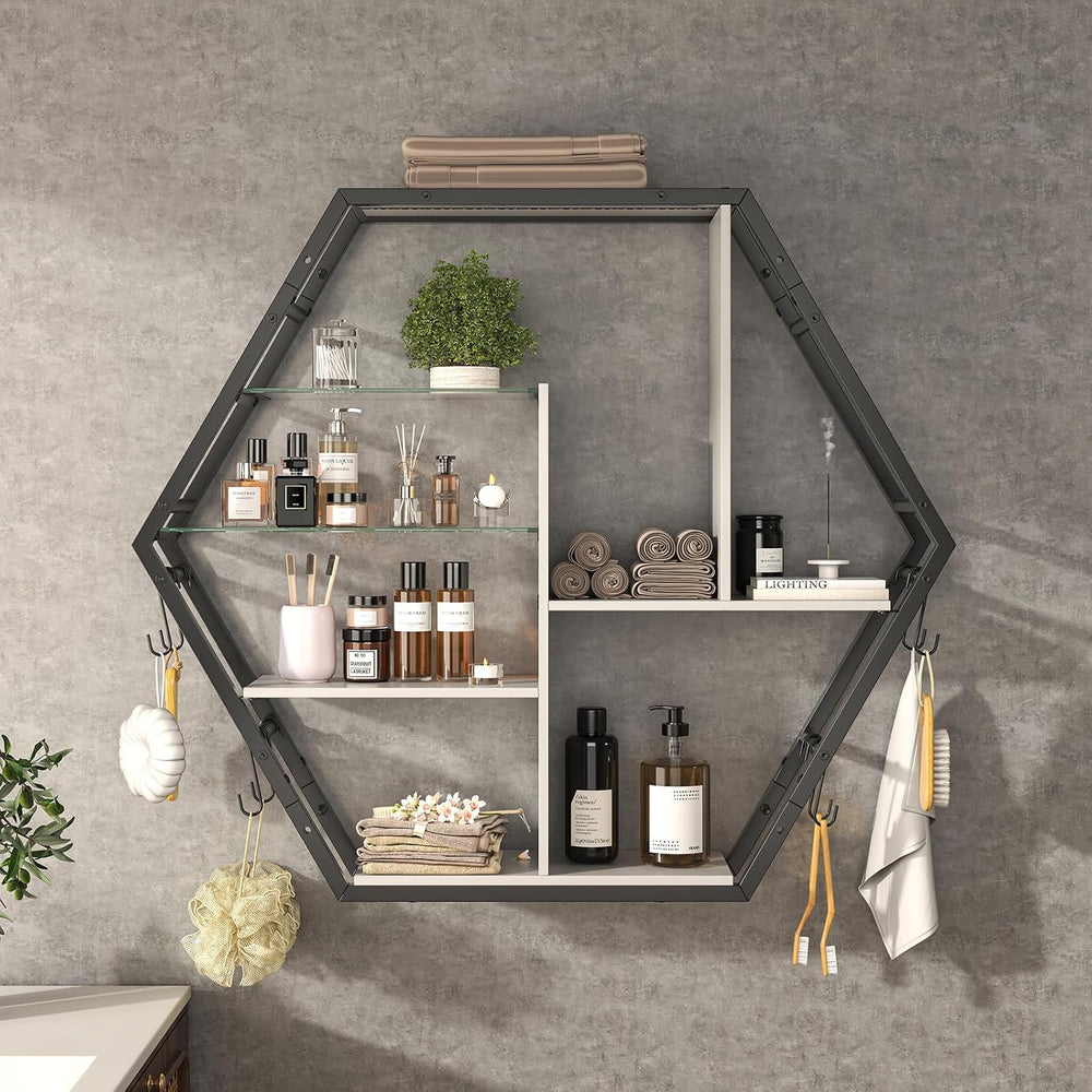 Saudism Large Gaming Room Storage Shelf, Hexagon Wall Mounted Display Shelf