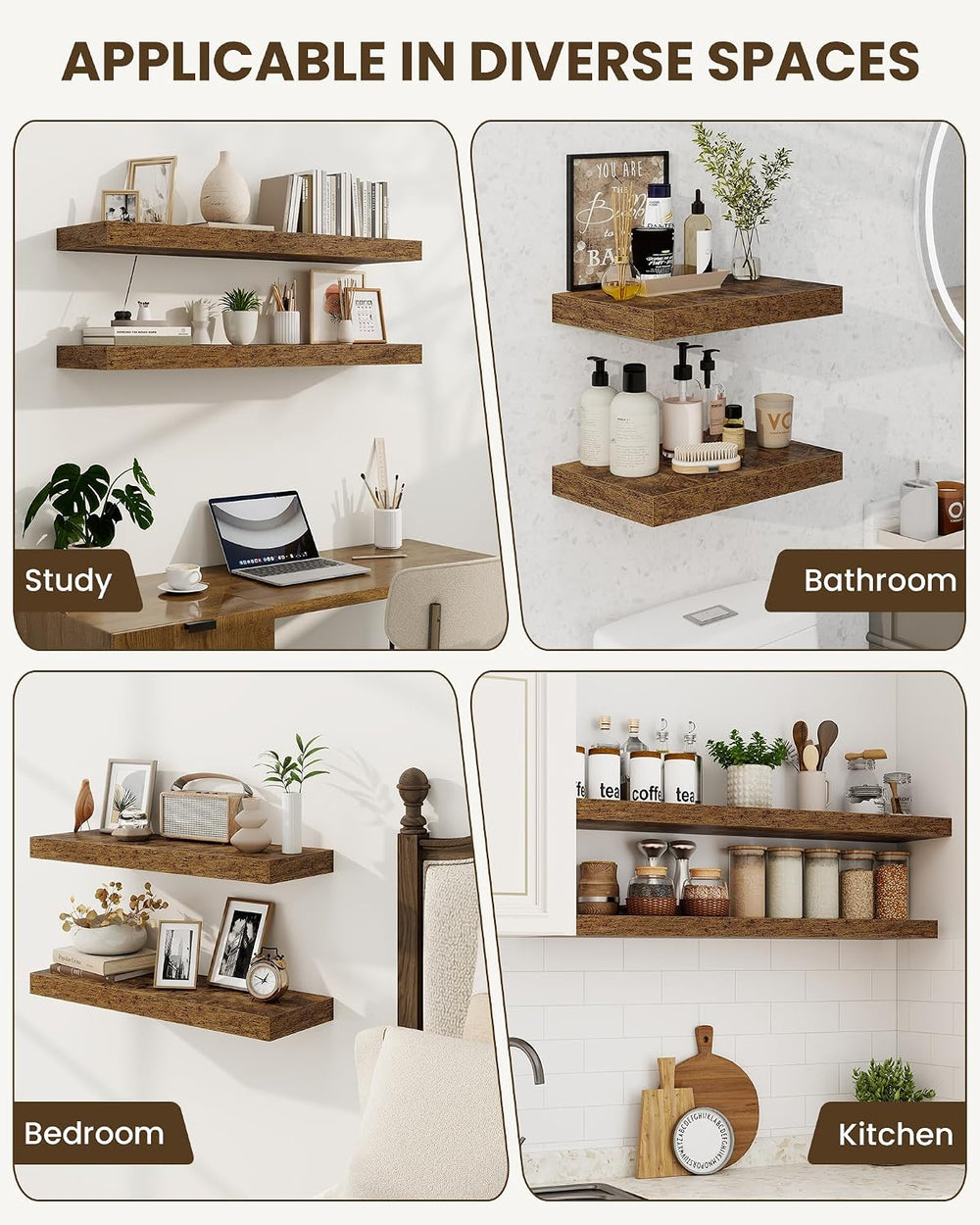 Marsmiles 55" Floating Shelves for Wall, Wooden Shelves with Invisible B...