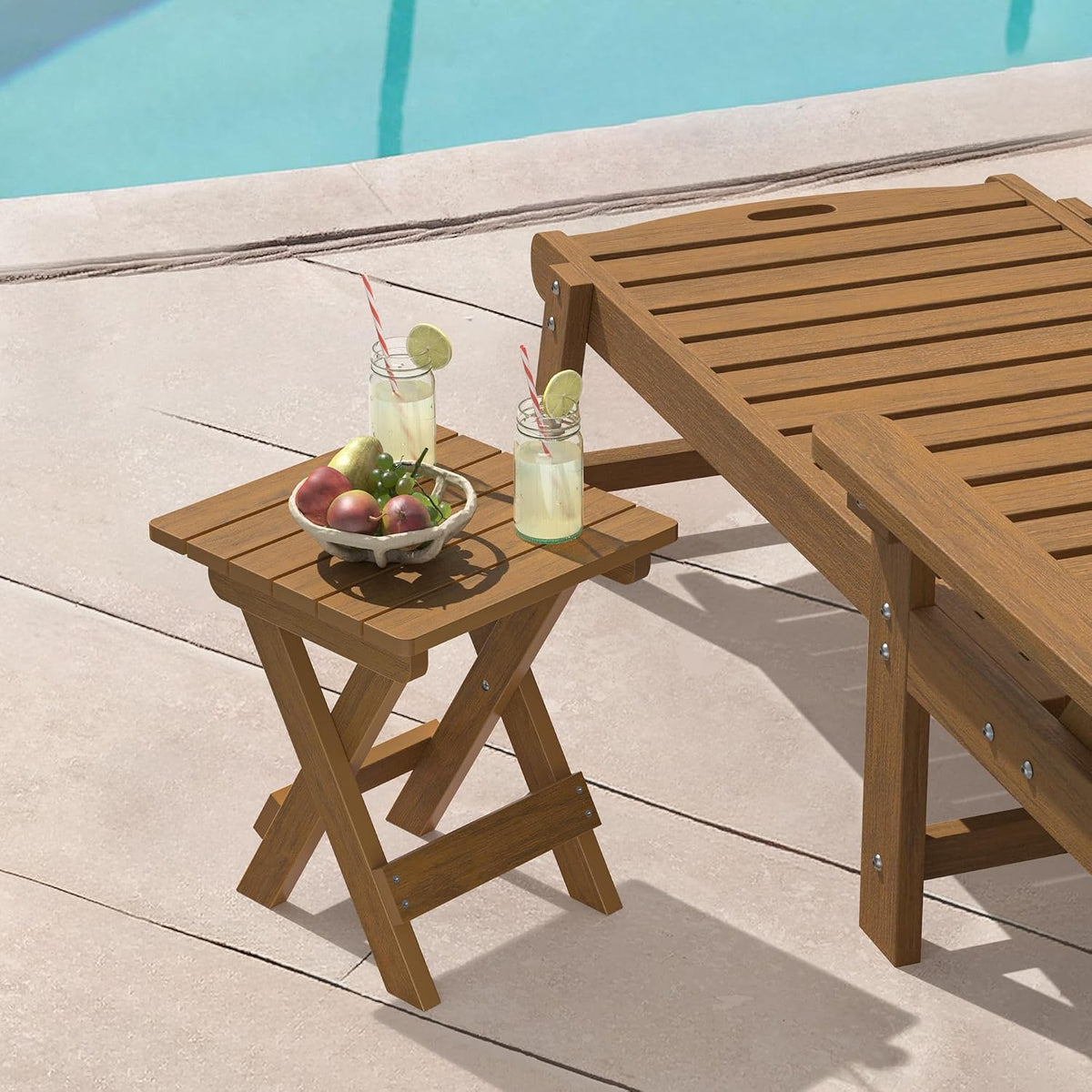 lue bona small outdoor folding side table, 14 shown in use