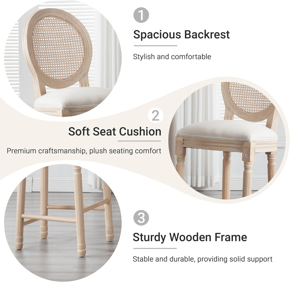 French Country Bar stools, Linen Farmhouse Counter Height Chair