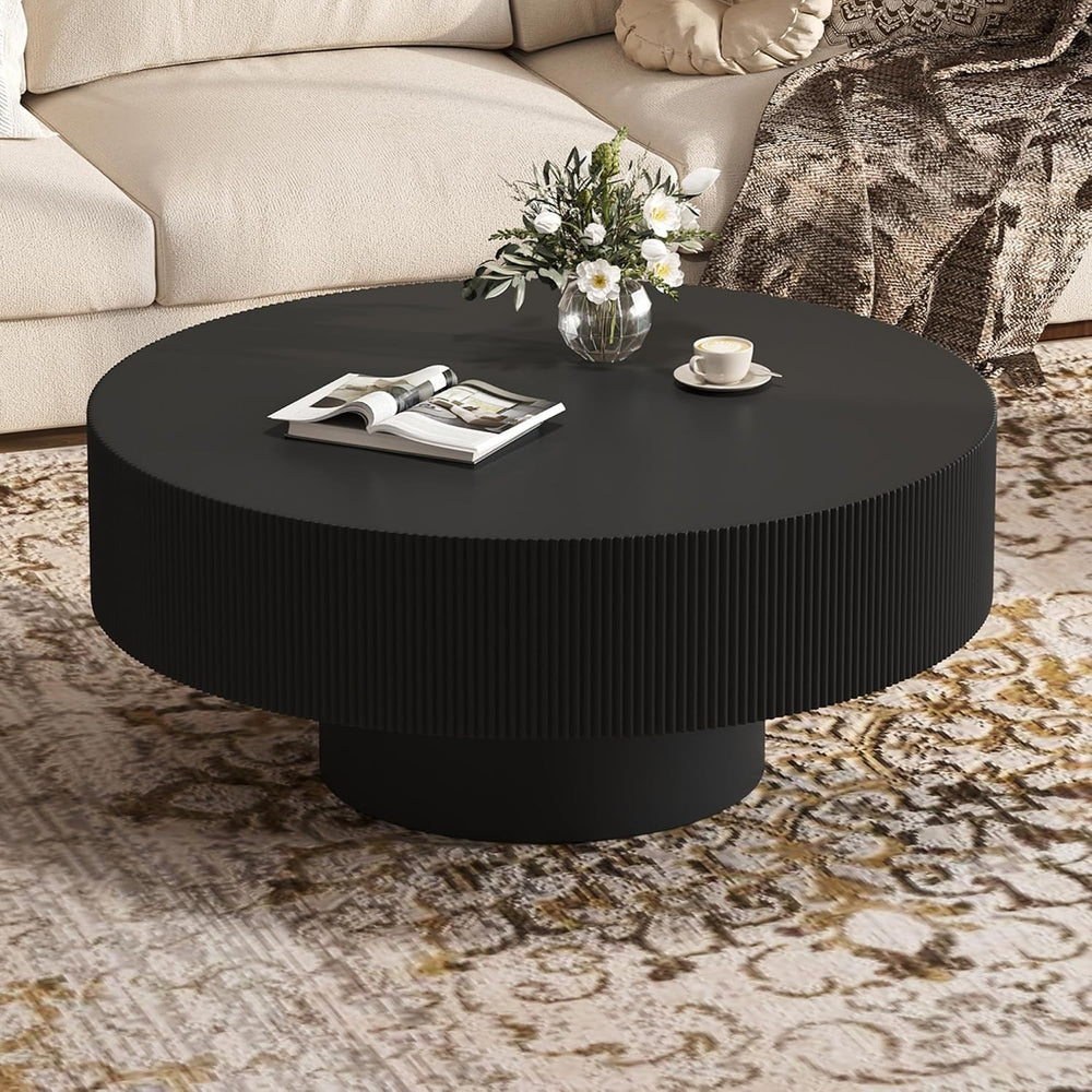 Merax Modern 35.4 Inch Round Large Coffee Table with Sturdy Base, Wood Circle...