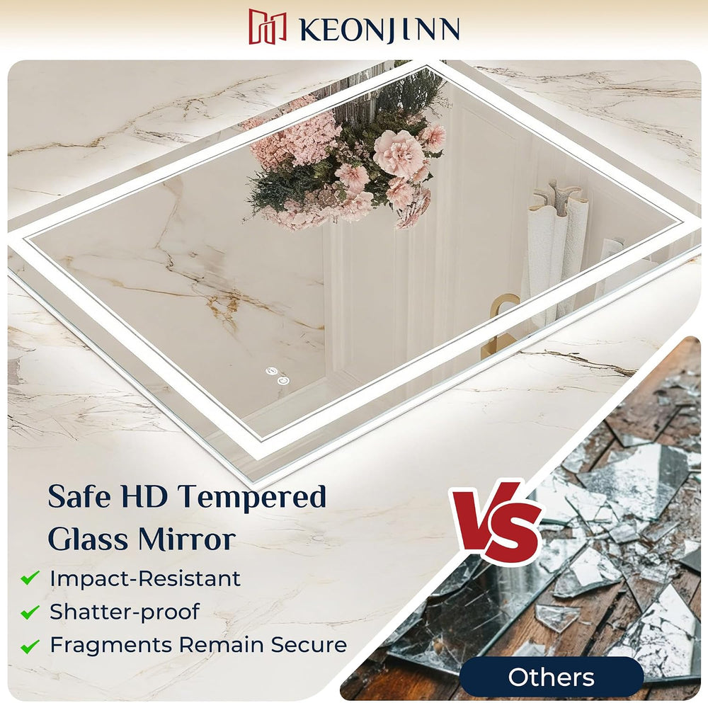 Keonjinn 22" x 32" LED Mirror for Bathroom, Front & Backlit, Te...
