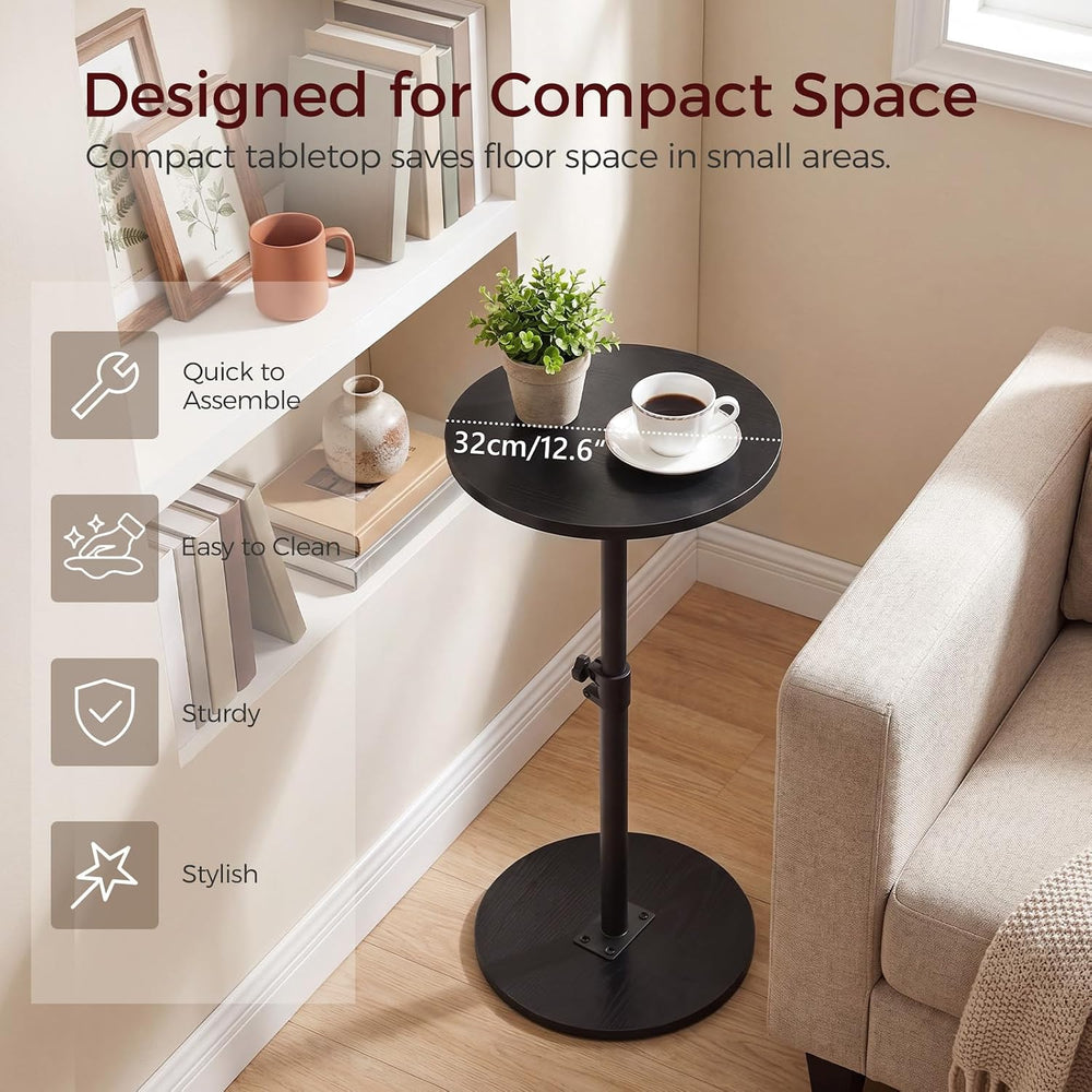 MAHANCRIS Small Round Side Table, Adjustable Height Cocktail Drink Table