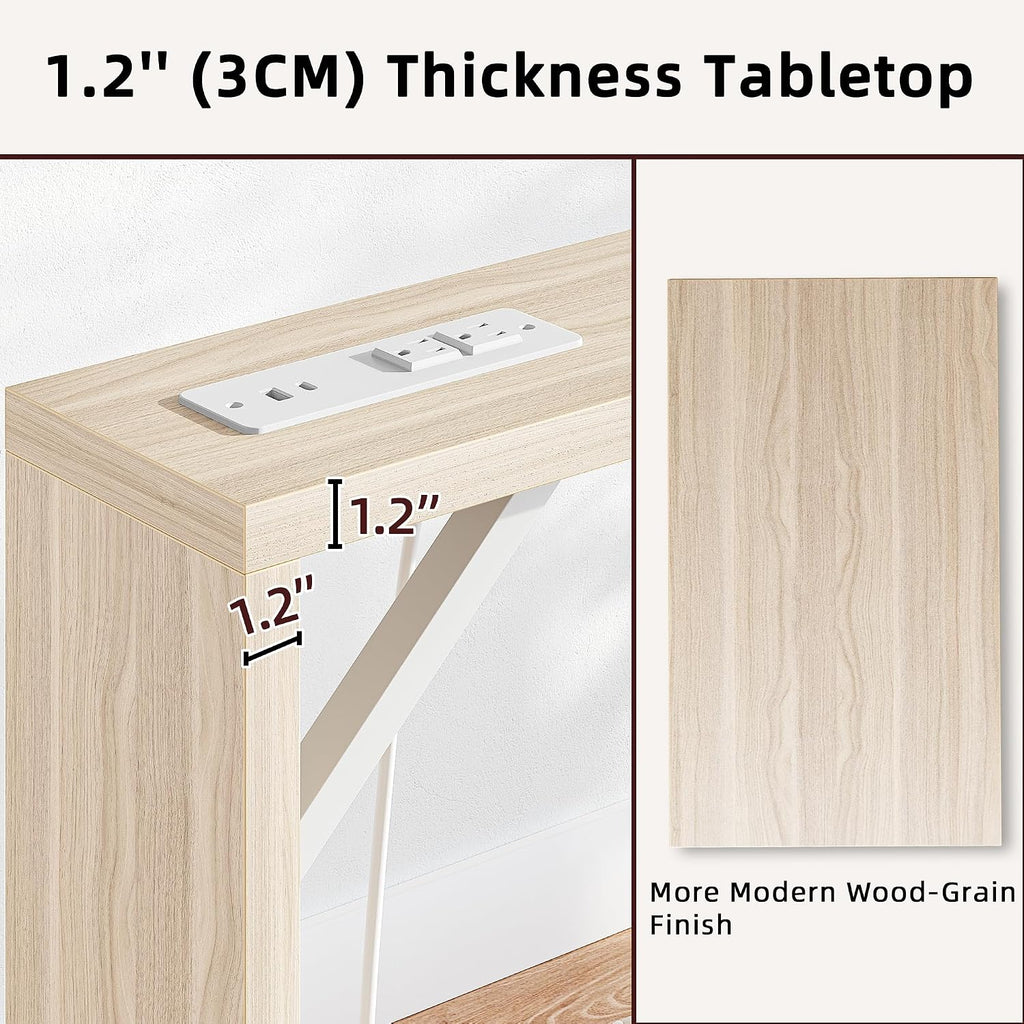 TIQLAB Sofa Table, 79 inch (1.2'' Thick Tabletop) Long Console Table Behind Couch, Narrow Entryway Table with Angled Metal Frame, Industrial Console Table for Entryway, Light Walnut
