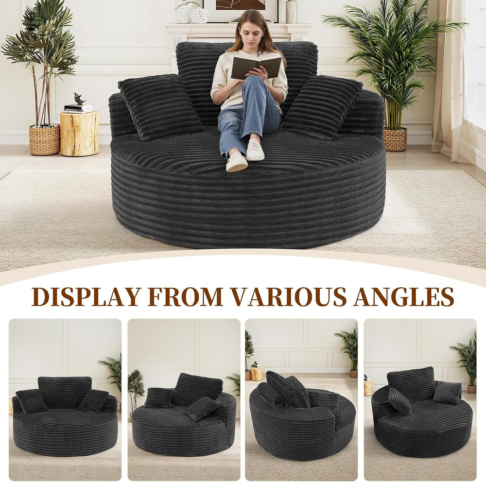 Luxanimarion Oversized Round Chaise Lounge Chair with Pillows, Modern 55'...