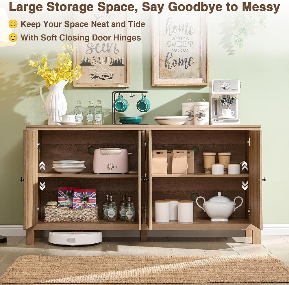 Okvnbjk 60" Rattan Sideboard Buffet Cabinet with Storage
