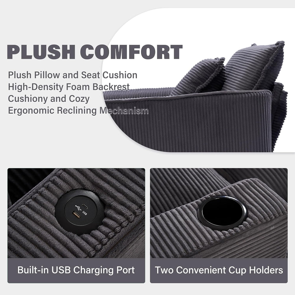 Winterstorm Corduroy Oversized Chair with Ottoman (Grey)