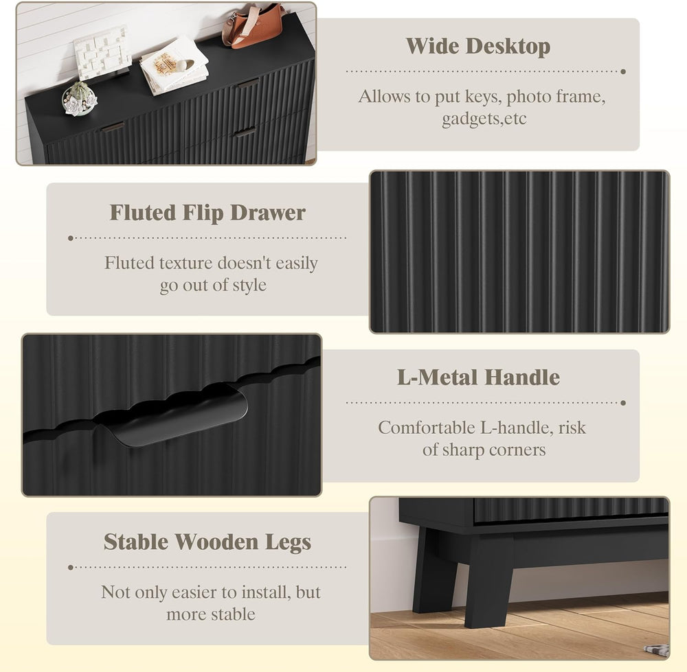 HUANLEGO Shoe Cabinet Storage for Entryway with 6 Flip Drawers, Black
