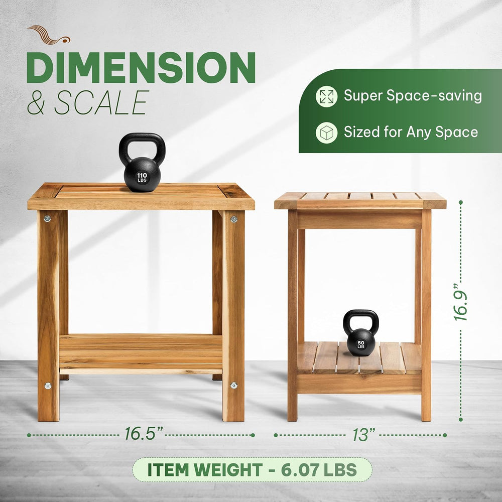Acacia Wood Adirondack Side Table, 2-Tier Outdoor End Table - White Oak