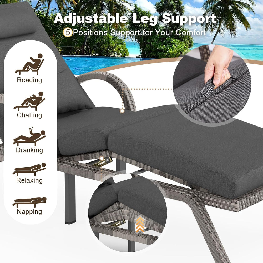 MEISSALIVVE Outdoor Lounge Chairs Set of 2, Patio Chaise Loungers with Adjust...
