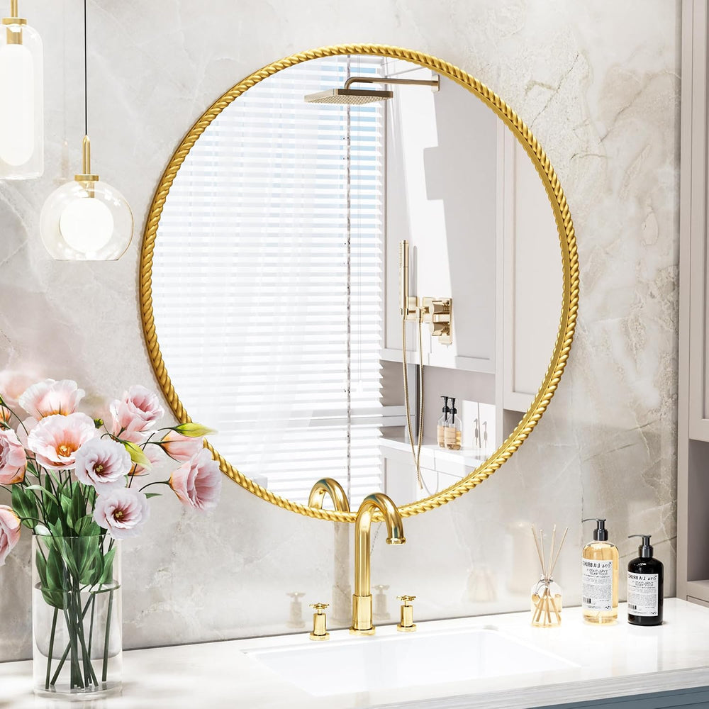 PROHOMEWARE Gold Round Bathroom Mirrors, 24 inch Circle Wall Mounted Hanging ...
