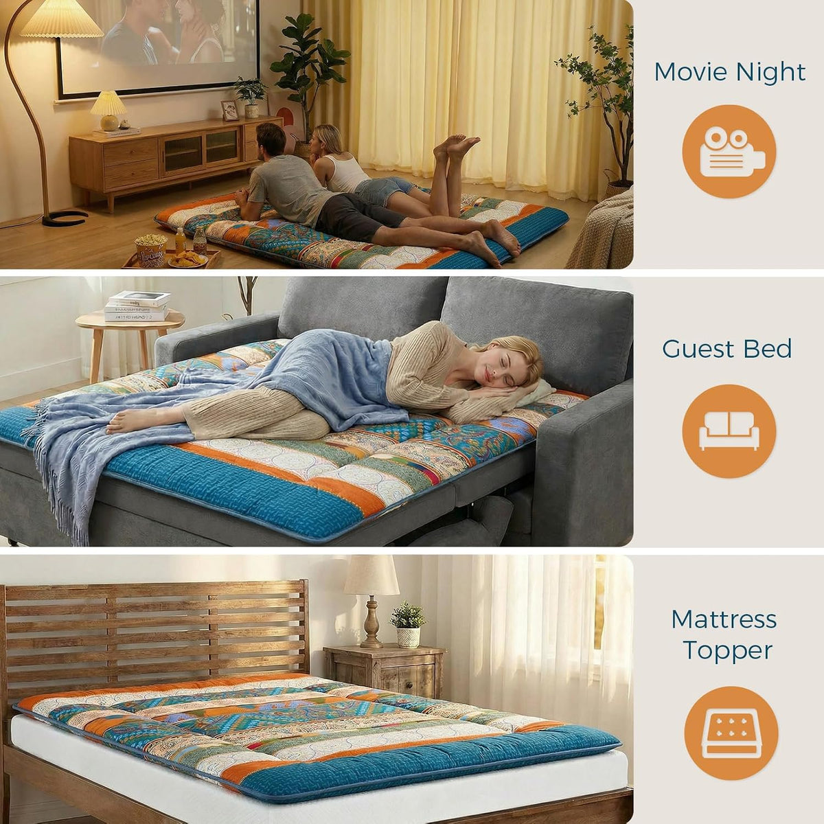 XICIKIN 2.5" Japanese Floor Mattress, Japanese Futon Mattress | Made with 27D Foam, Foldable Floor Mattress with Washable Cover Japanese Futon for Camping, Guest, Bohemian