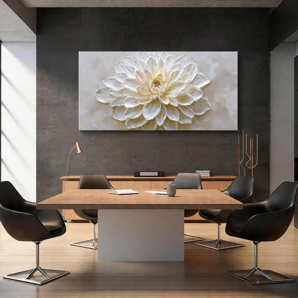 Large Modern Wall Art For Living Room White Flower Wall Decor 29 X 58 Inch