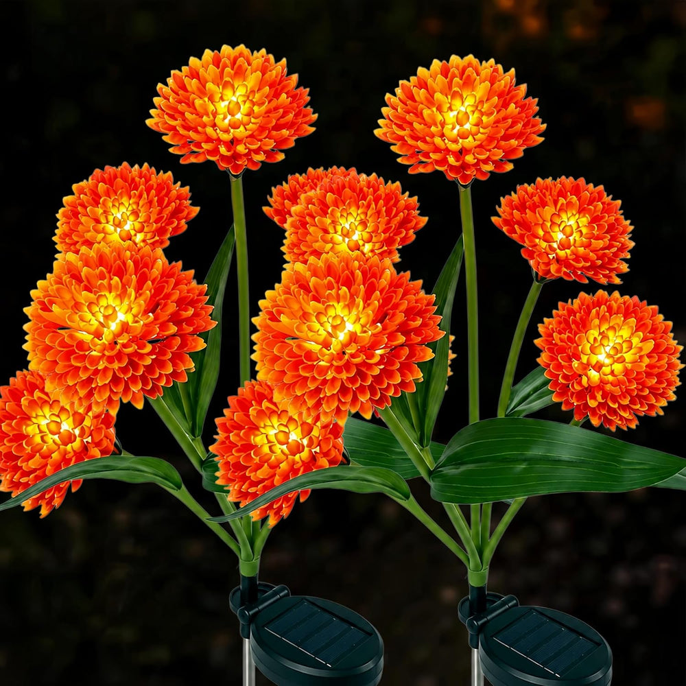Solar Flower Lights Outdoor, 4 Pack 24 LED Solar Garden Lights, Orange Red Sp...