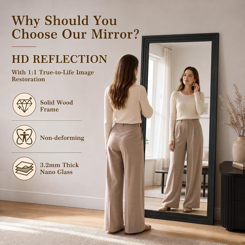 76"x34" Full Length Mirror, Large Wood Floor Mirror, Black