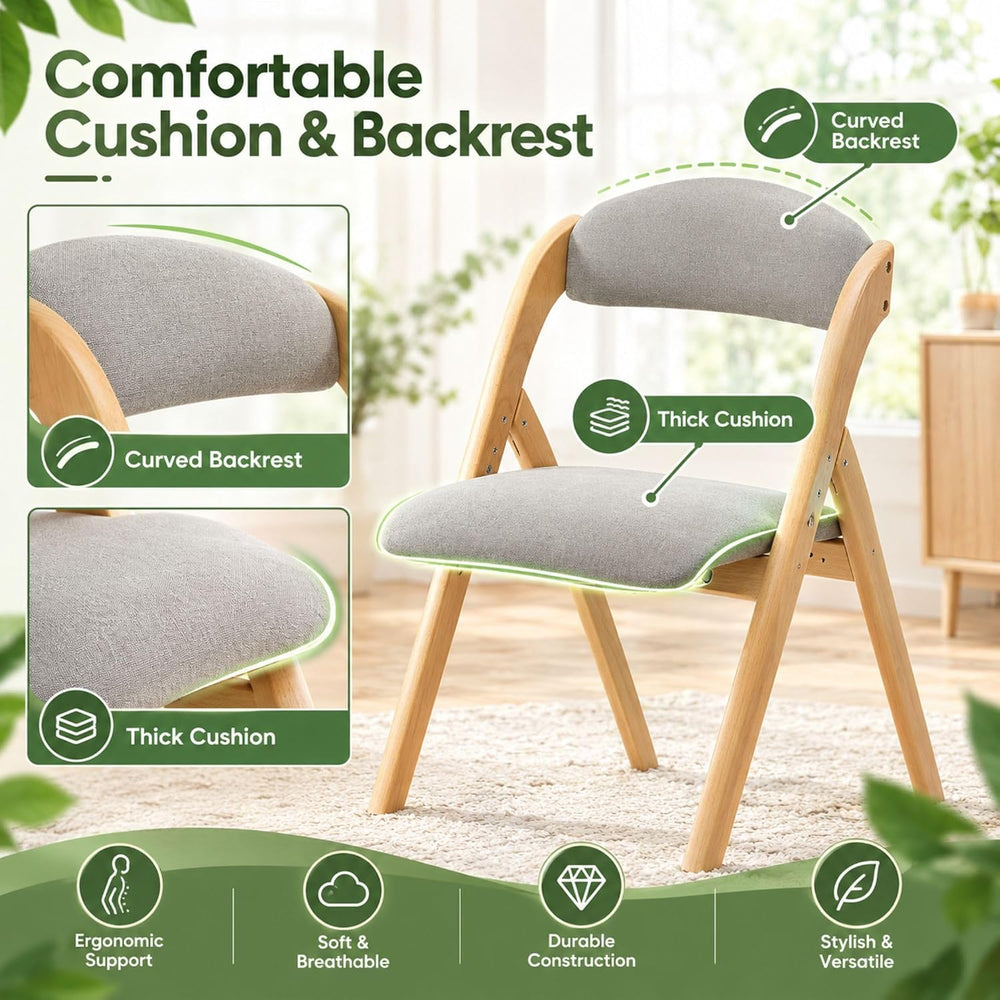 Karl home Folding Dining Chairs Set of 2, Stackable Wooden Padded, Nature