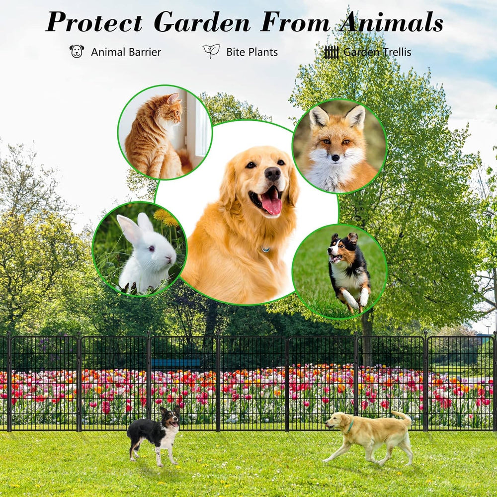 Decorative Garden Fence 32 Pack Black Metal Fence Panels 40in(H) x72ft(L) Tem...