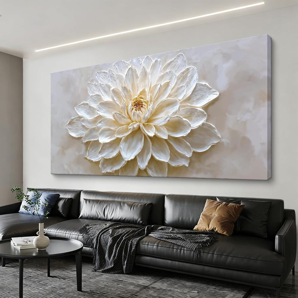 Large Modern Wall Art For Living Room White Flower Wall Decor 29 X 58 Inch