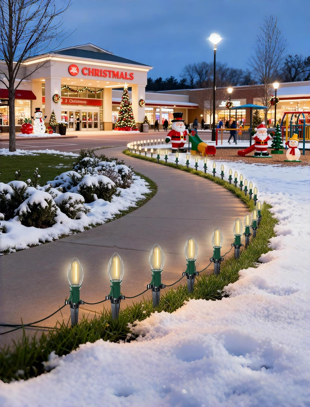 38FT C9 LED Christmas Pathway Lights with 25 C9 Bulbs and Stakes