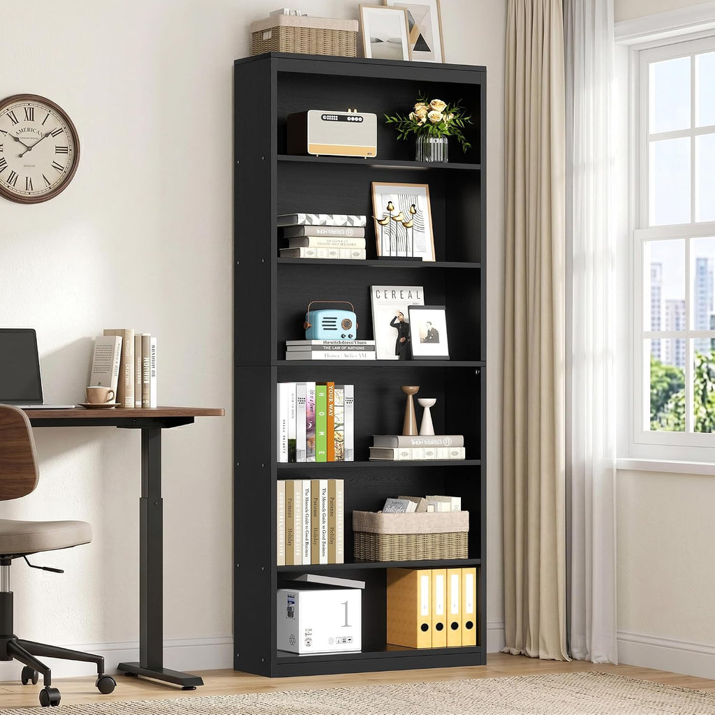 Vongrasig 71" H Tall Bookshelf, Modern Wood Display Bookcase, Black
