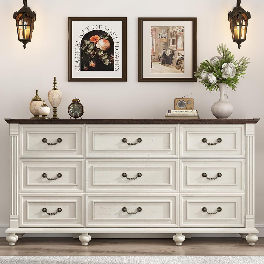 St.Mandyu Farmhouse 9 Drawer Dresser for Bedroom with 6 Gourd Feet and Roman ...