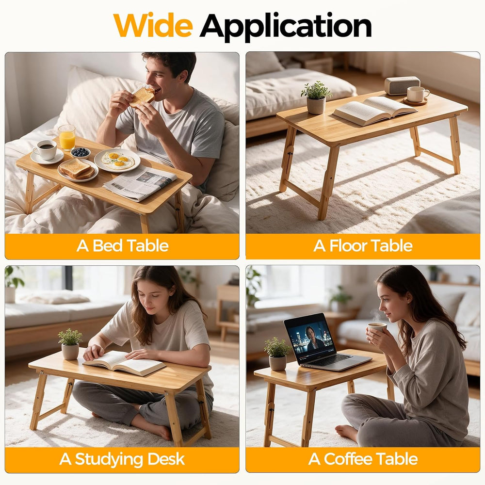 Large Size Bamboo Floor Desk, Adjustable Foldable Lap Desk 33.5x17.7in
