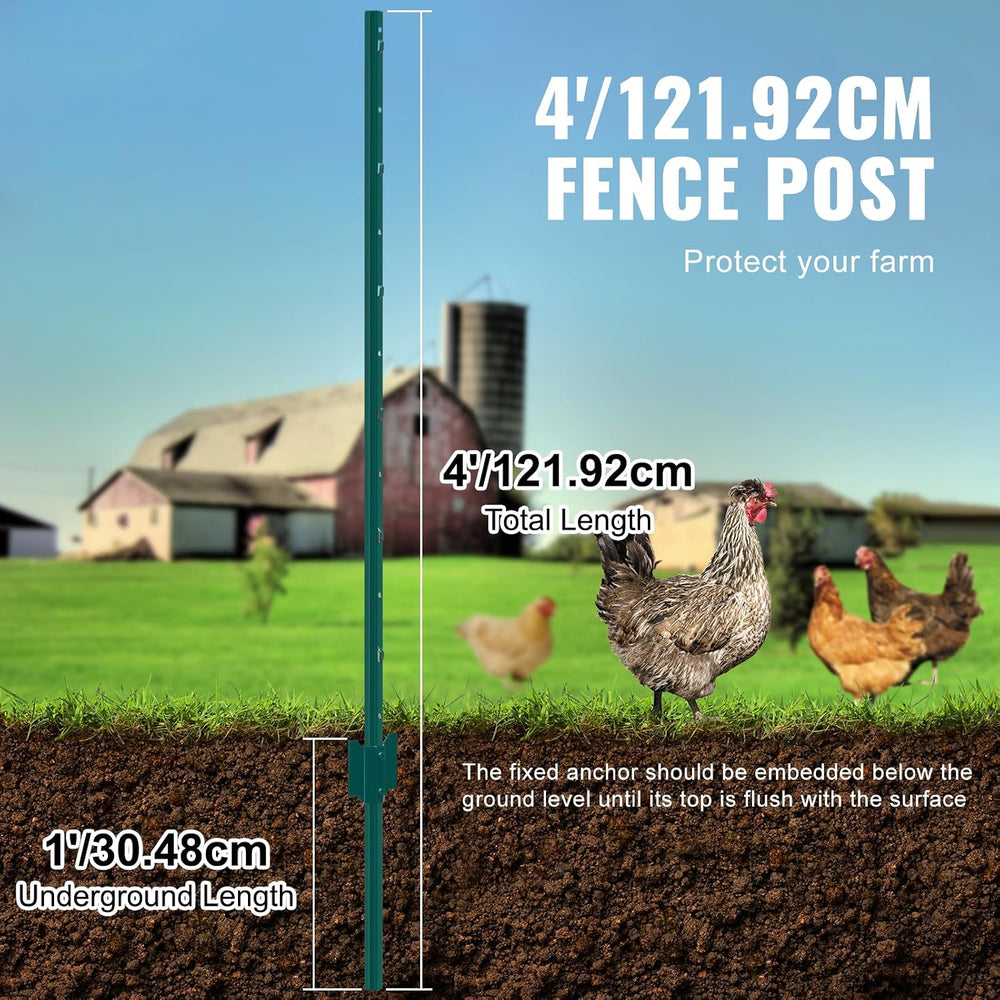 VEVOR 4 Feet U-Channel Metal Fence Post, 10 Pack with 20 Zip Ties & 20 Cl...