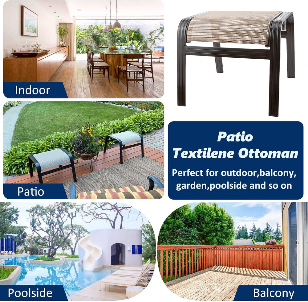 Outdoor Patio Ottoman Seat Textilene Portable Metal Footstool Portable Footre...