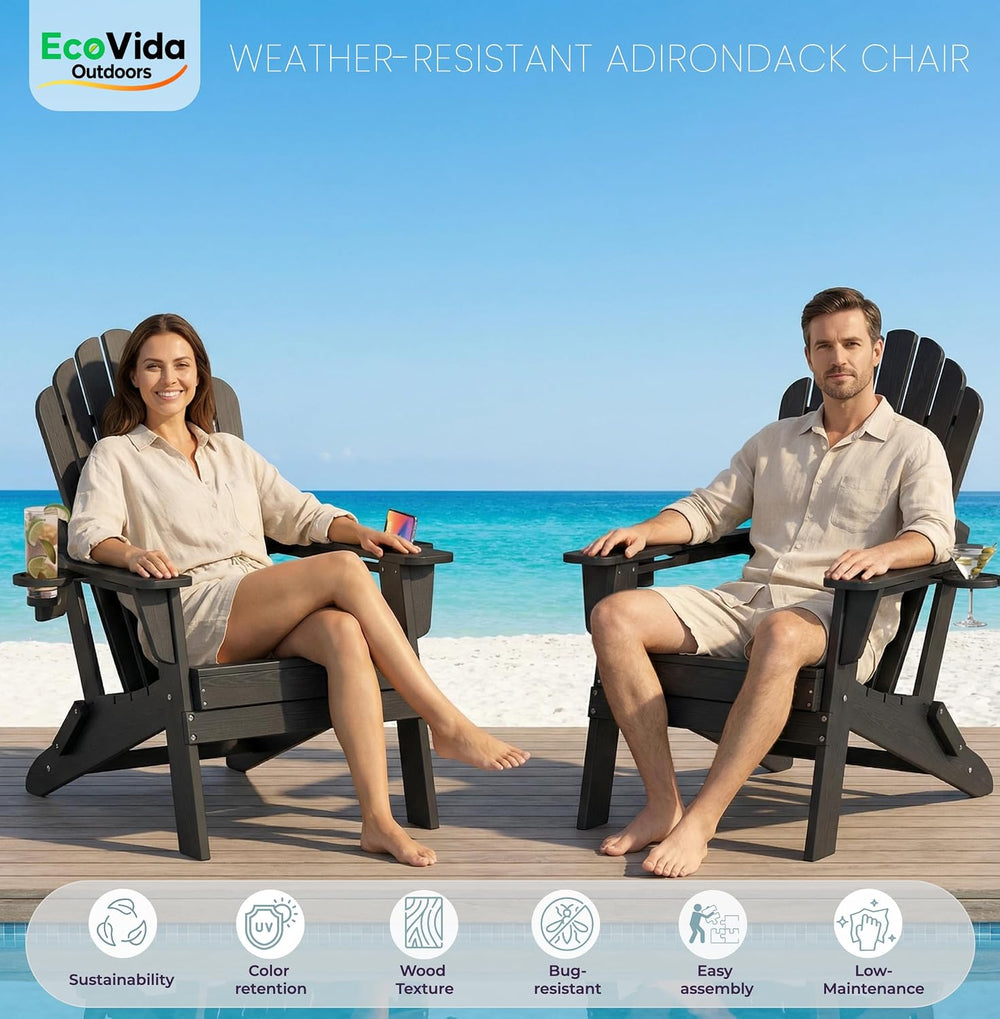 Adirondack Chair Set of 2 with 2 Cup Holders&Table, Coffee