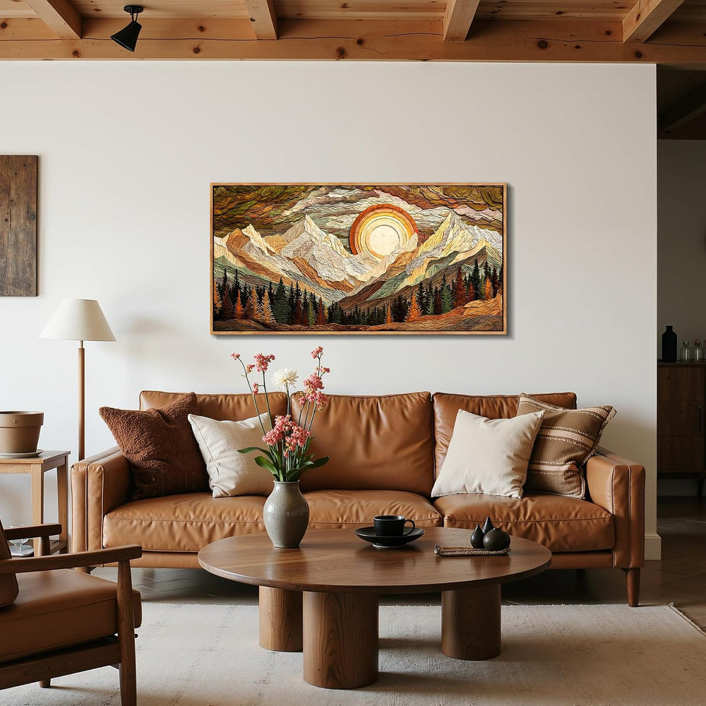imjiayu Rustic Mountain Framed Wall Decor Sunset Forest Prints 24"x48"