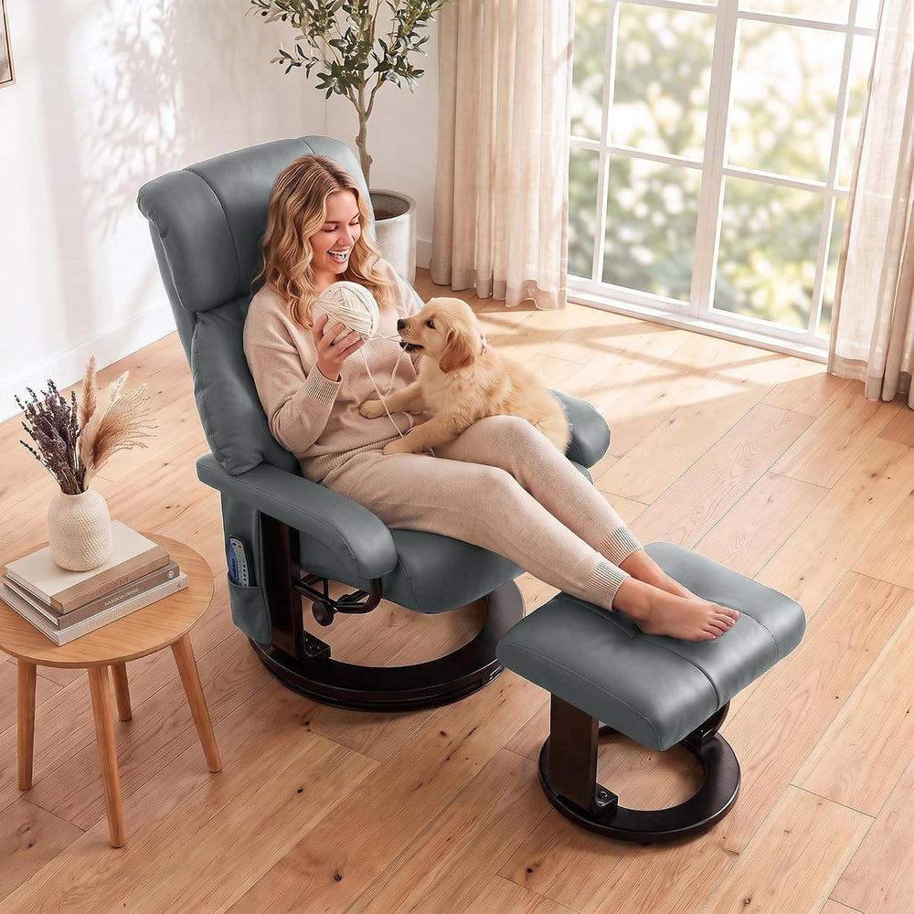 HOMCOM Massage Swivel Recliner Chair with Ottoman, Reclining Lounge, Gray