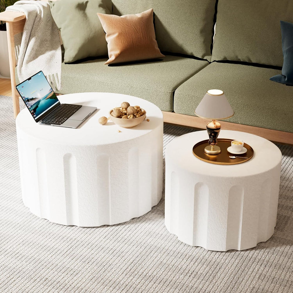 WXFKLDJ Fluted Round Nesting Coffee Table Set of 2, White B, 26.77"+19.6...